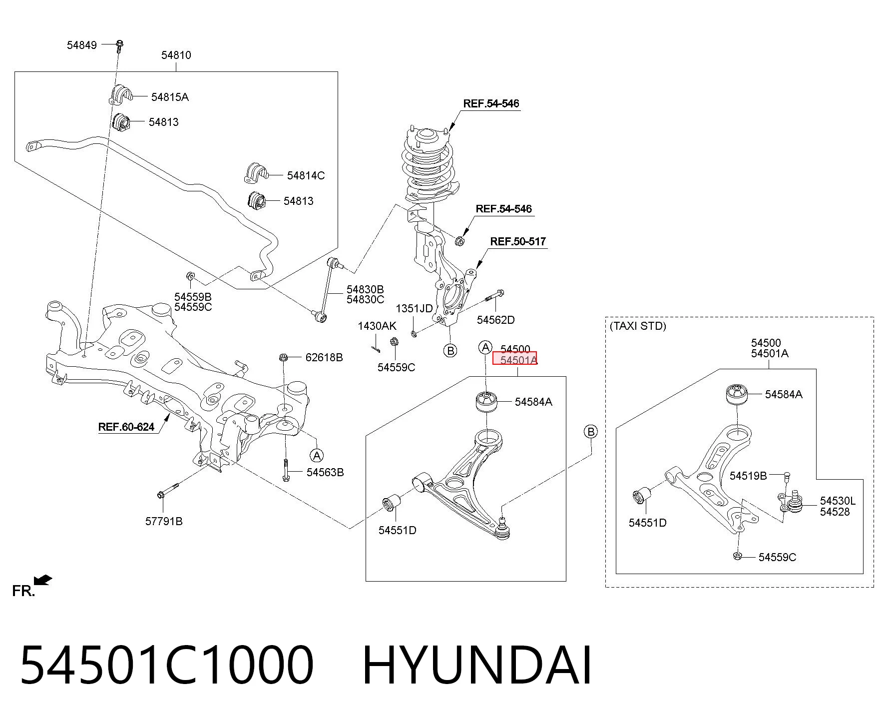 54501C1000 Hyundai/Kia Wahacz zawieszenia przedniego dolny prawy