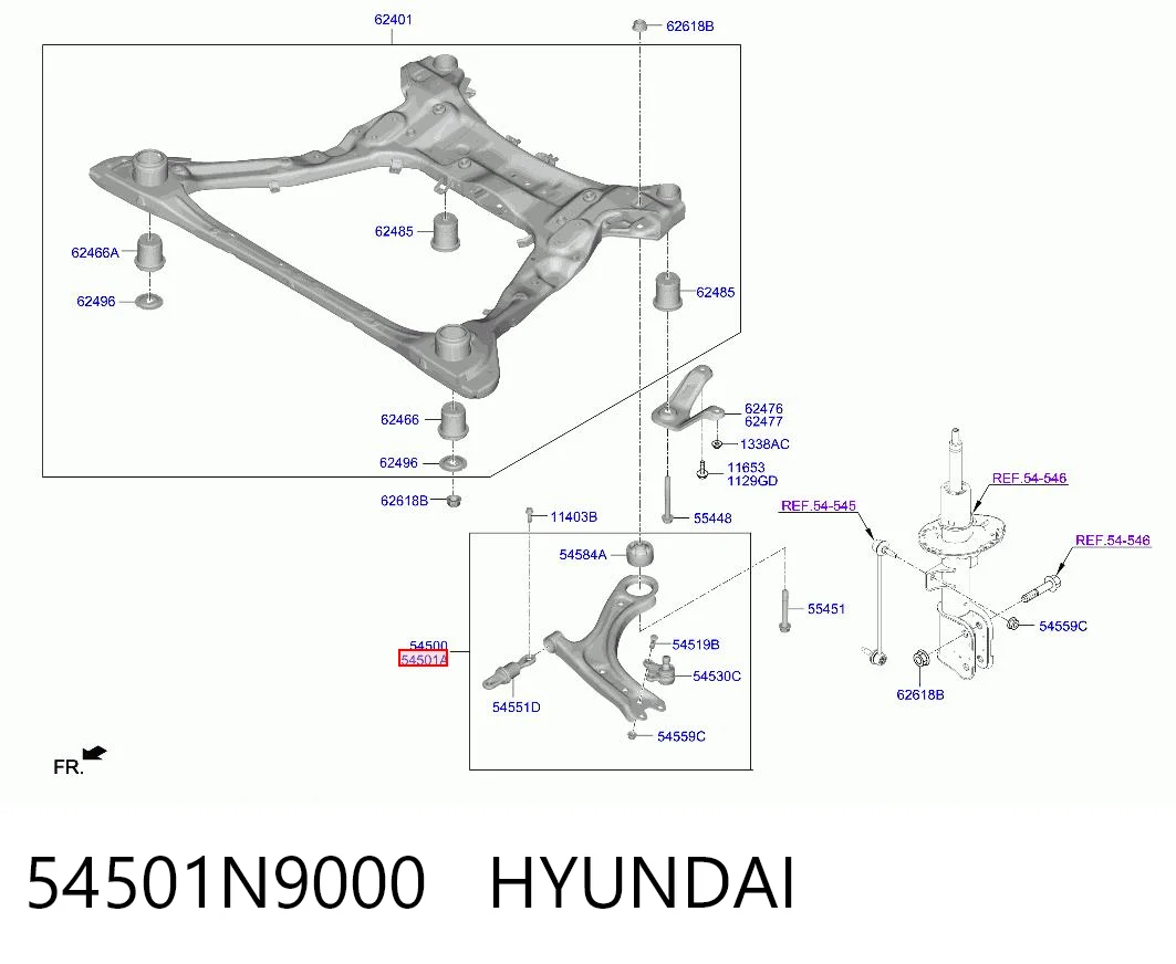 54501N9000 Hyundai/Kia Wahacz zawieszenia przedniego dolny prawy