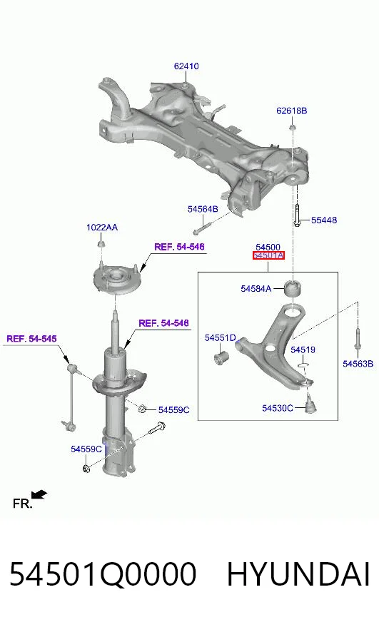 54501Q0000 Hyundai/Kia Wahacz zawieszenia przedniego dolny prawy