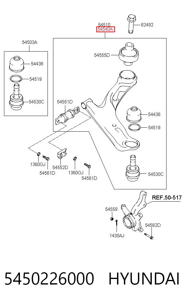 5450226000 Hyundai/Kia Wahacz zawieszenia przedniego dolny prawy