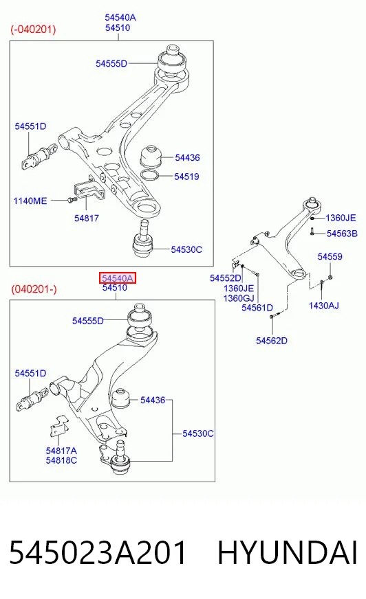 Wahacz zawieszenia przedniego dolny prawy do Hyundai Trajet FO