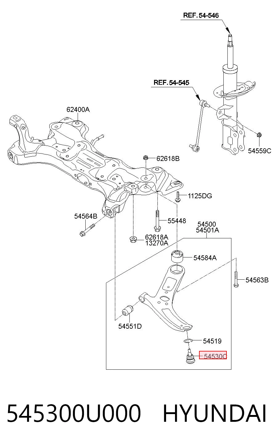 545300U000 Hyundai/Kia Sworzeń wahacza dolny