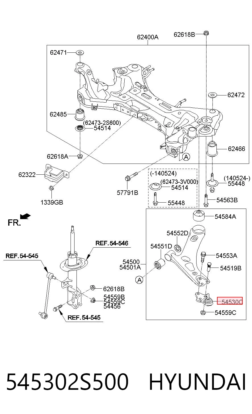 545302S500 Hyundai/Kia Sworzeń wahacza dolny