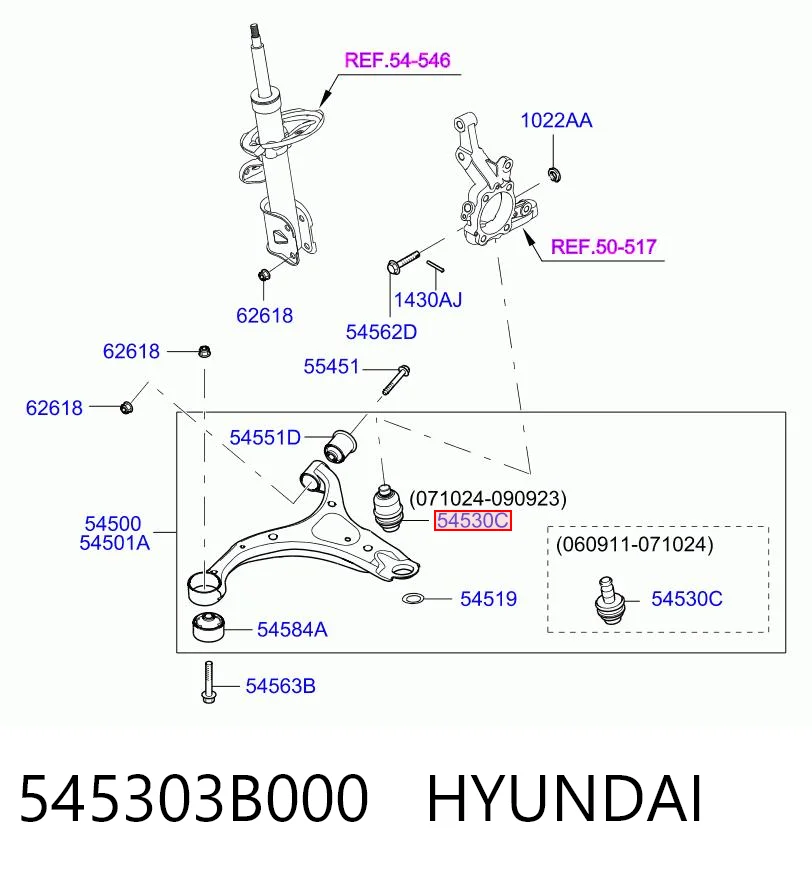 545303B000 Hyundai/Kia Sworzeń wahacza dolny