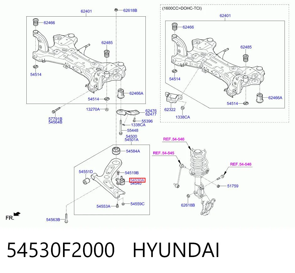 54530F2000 Hyundai/Kia Sworzeń wahacza dolny lewy