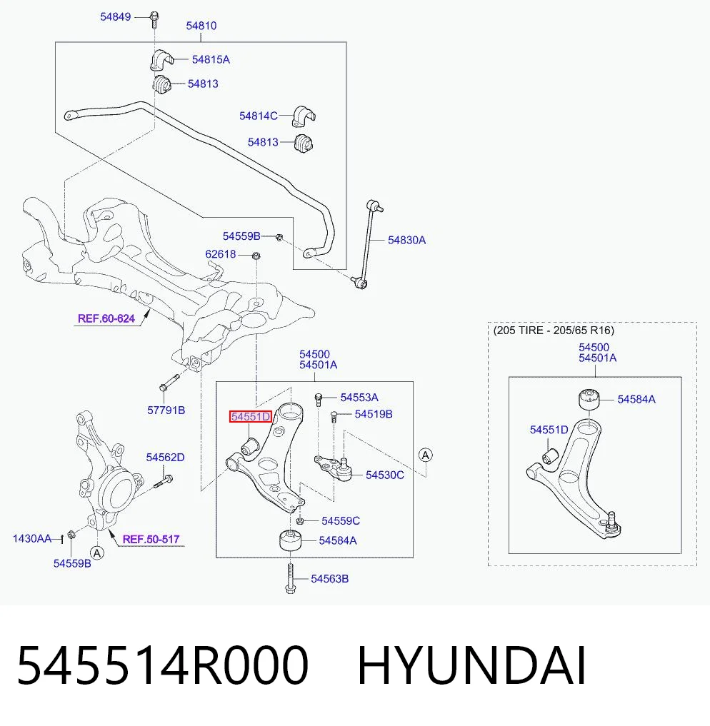 545514R000 Hyundai/Kia Silentblock przedniego wahacza dolnego