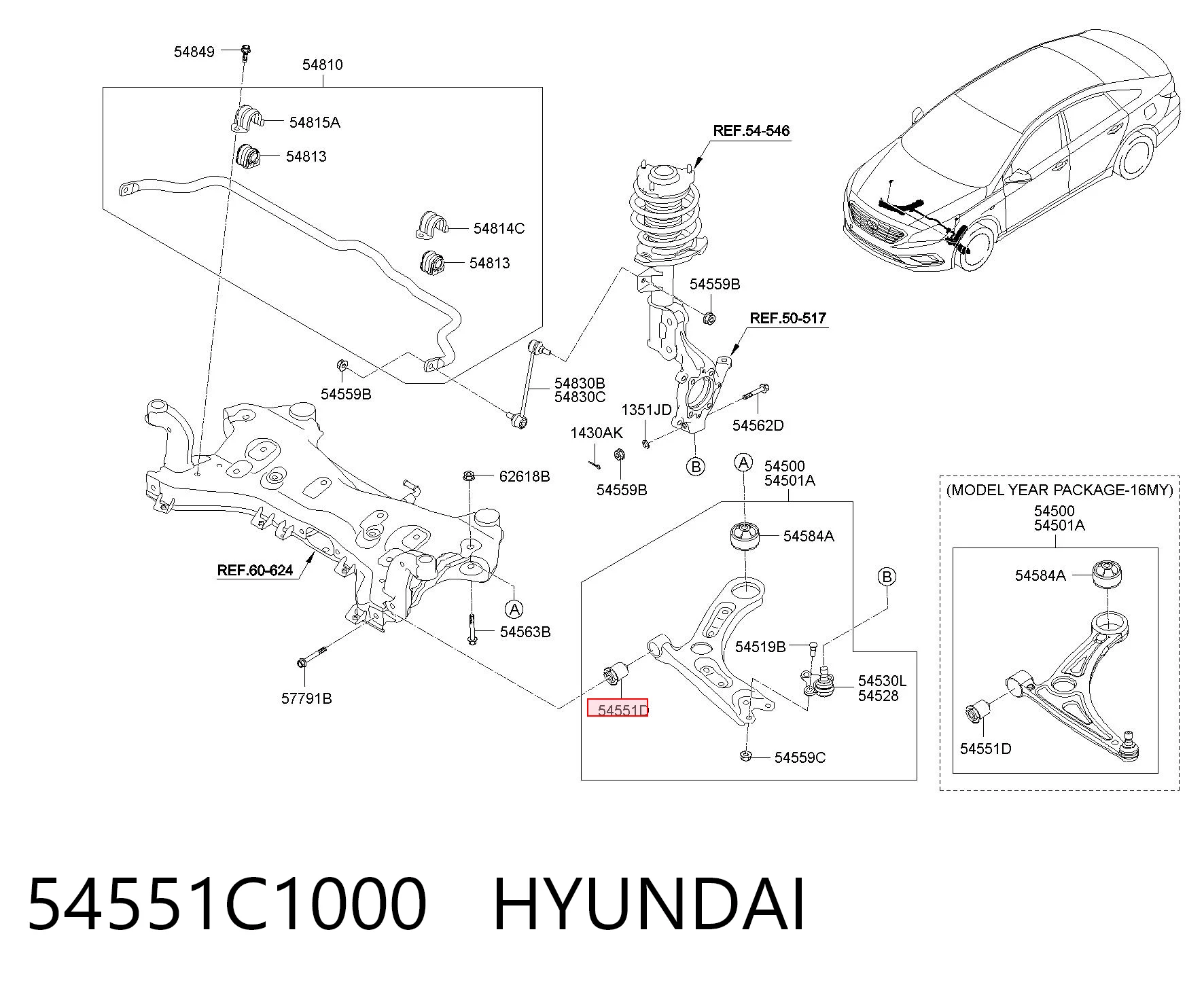 54551C1000 Hyundai/Kia Silentblock przedniego wahacza dolnego