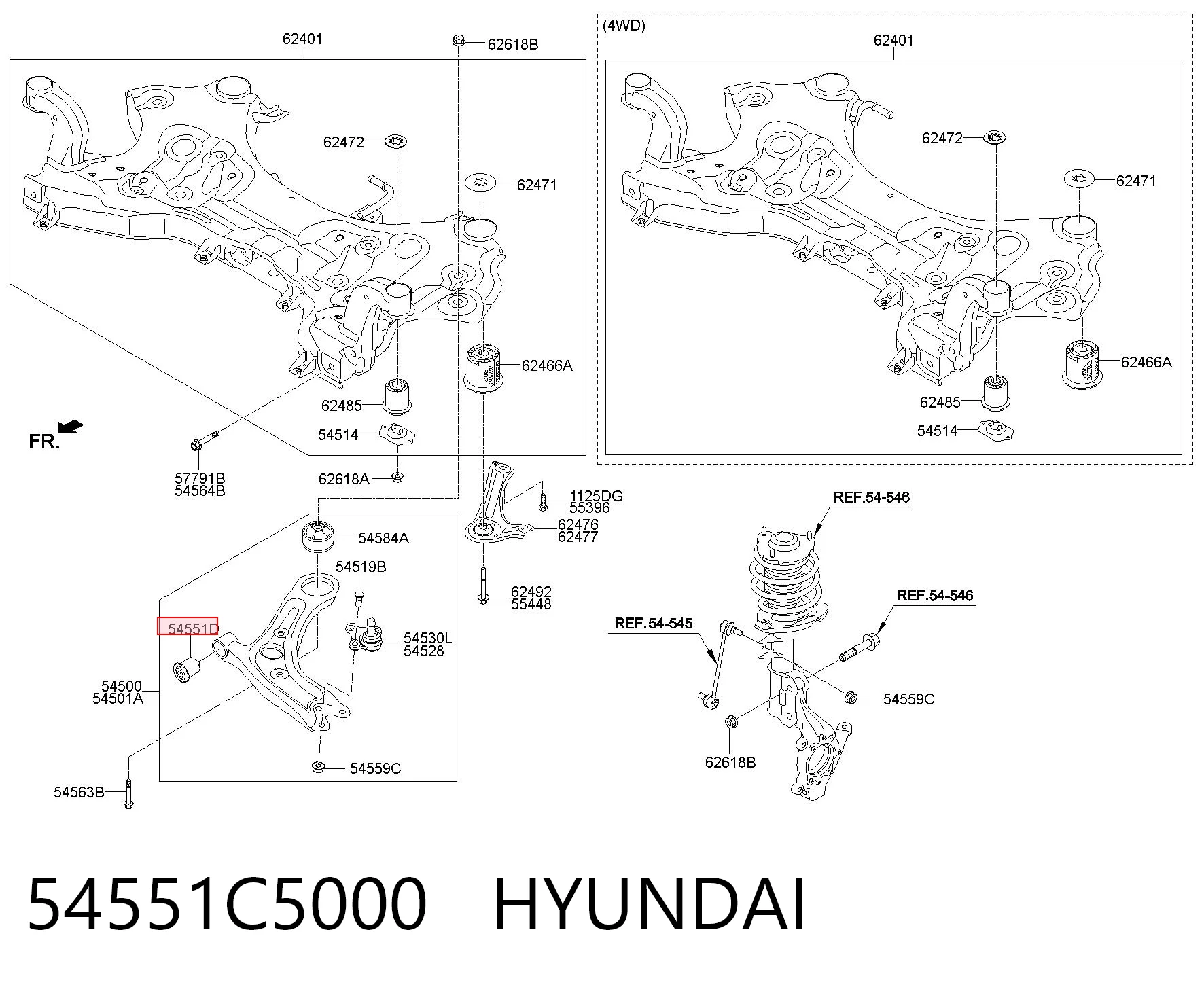 54551C5000 Hyundai/Kia Silentblock przedniego wahacza dolnego