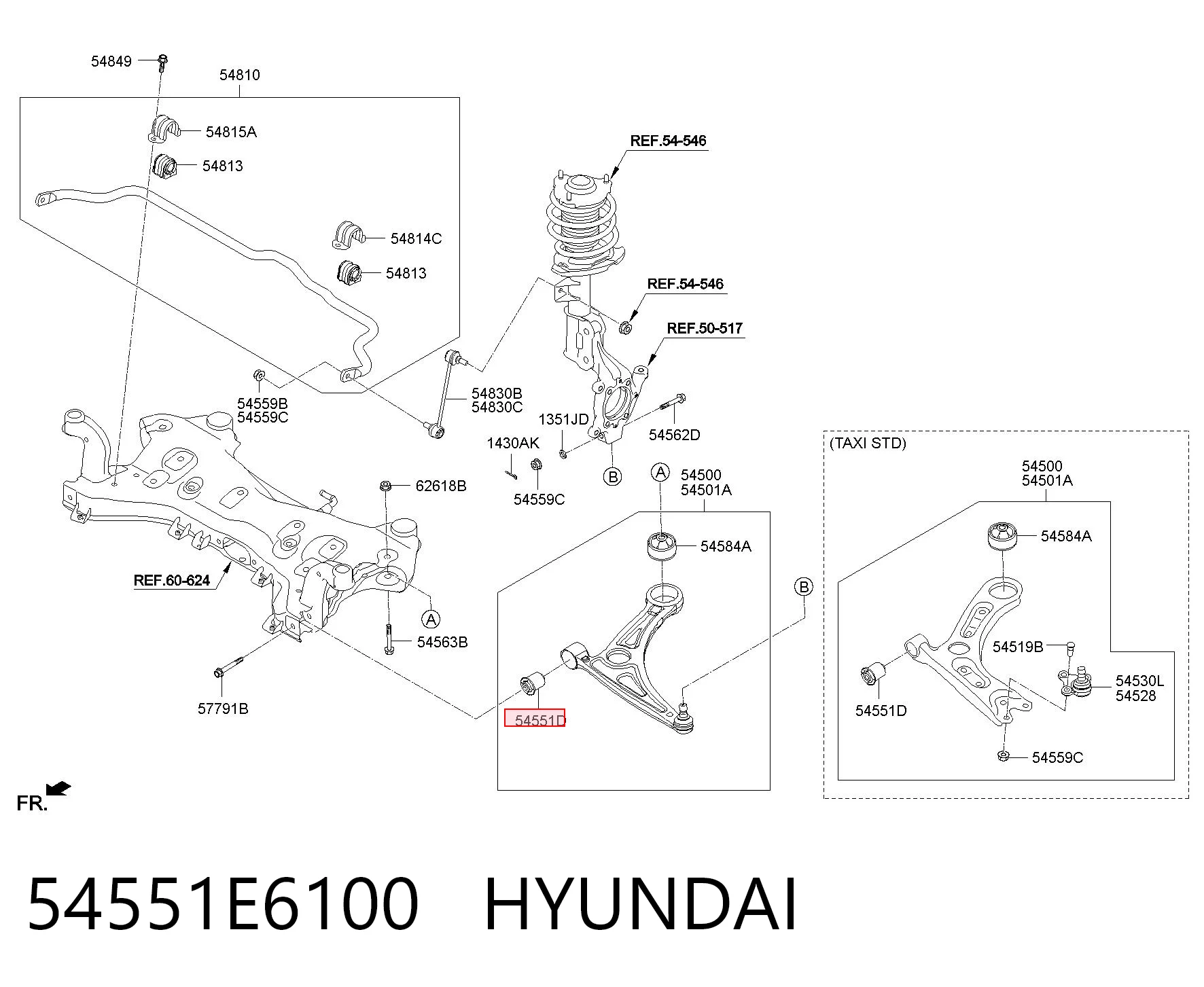 54551E6100 Hyundai/Kia Silentblock przedniego wahacza dolnego
