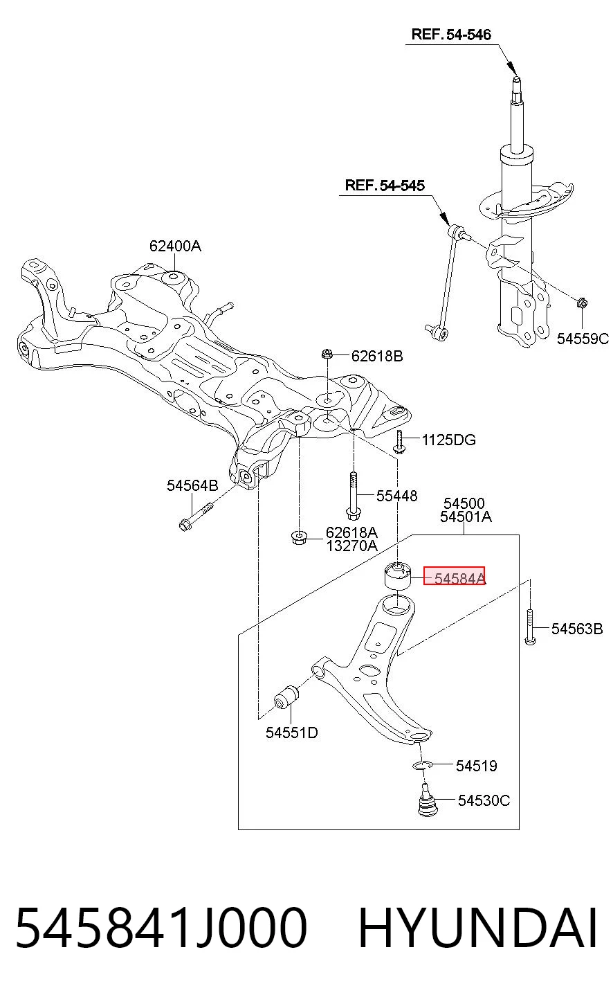 545841J000 Hyundai/Kia Silentblock przedniego wahacza dolnego
