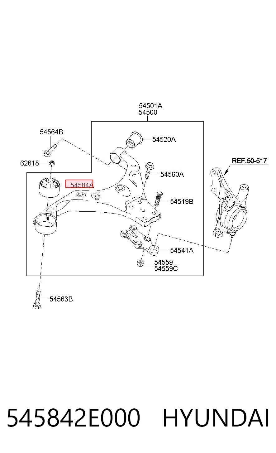 545842E000 Hyundai/Kia Silentblock przedniego wahacza dolnego