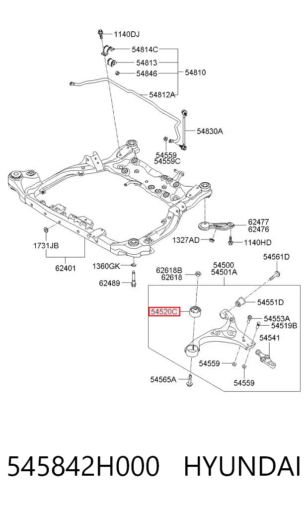 545842H000 Hyundai/Kia Silentblock przedniego wahacza dolnego