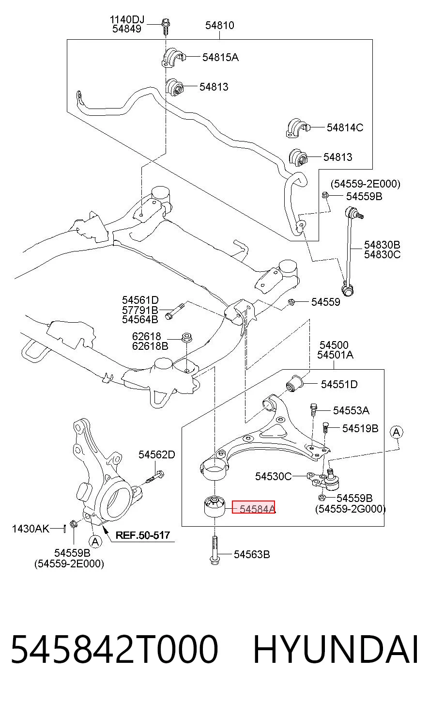 545842T000 Hyundai/Kia Silentblock przedniego wahacza dolnego