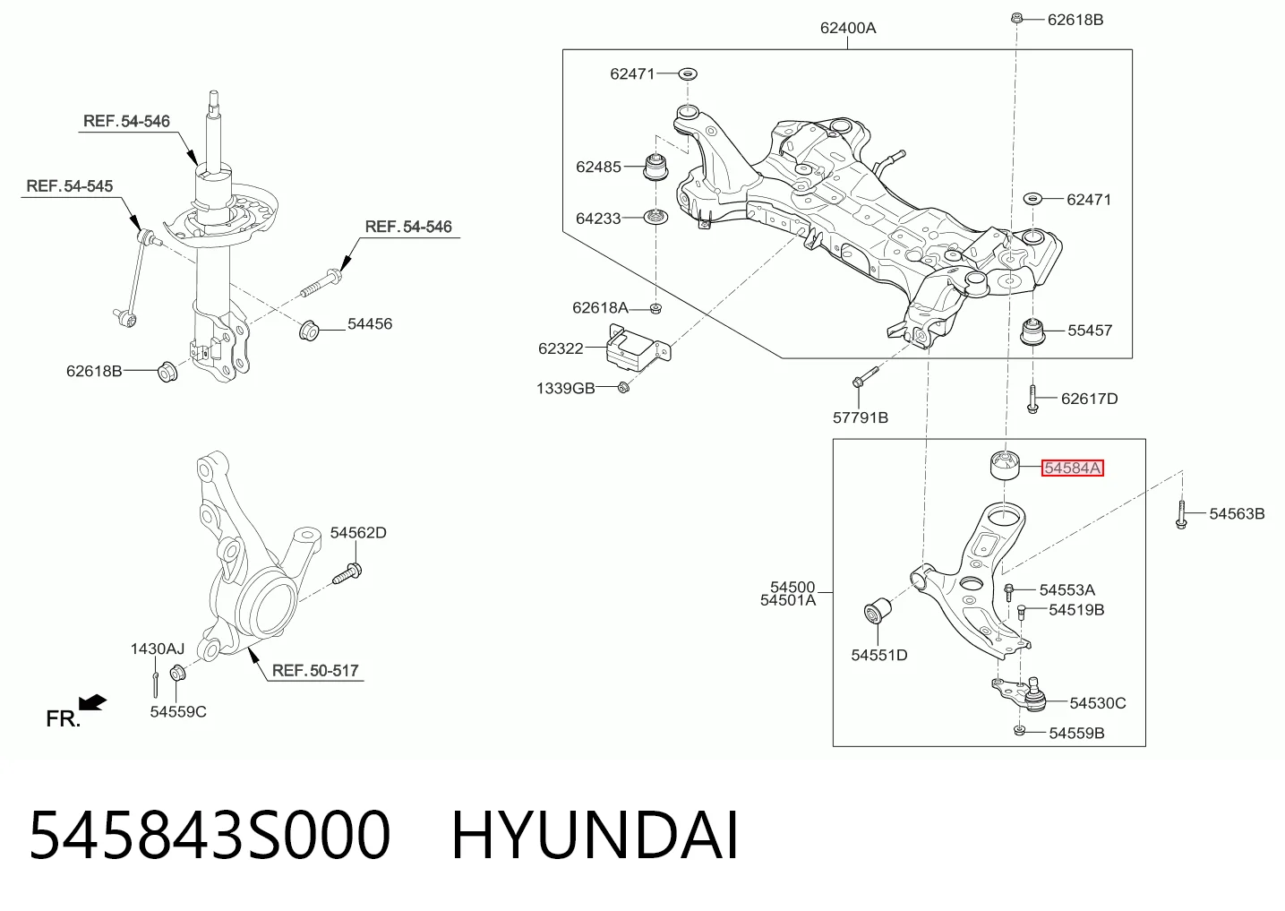 545843S000 Hyundai/Kia Silentblock przedniego wahacza dolnego