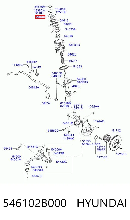 546102B000 Hyundai/Kia Poduszka amortyzatora przedniego