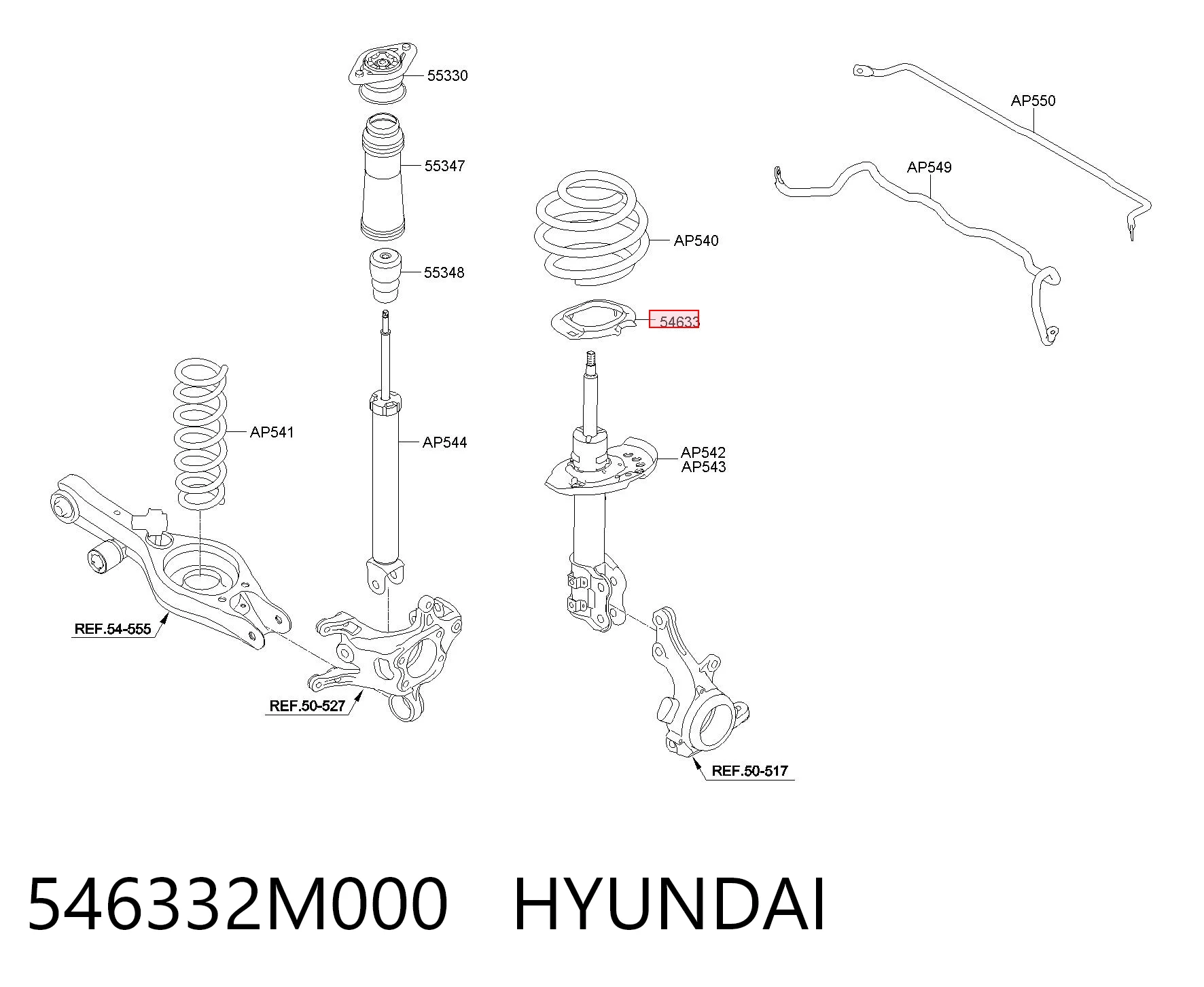 546332M000 Hyundai/Kia Pierścień gumowy sprężyny przedniej dolny