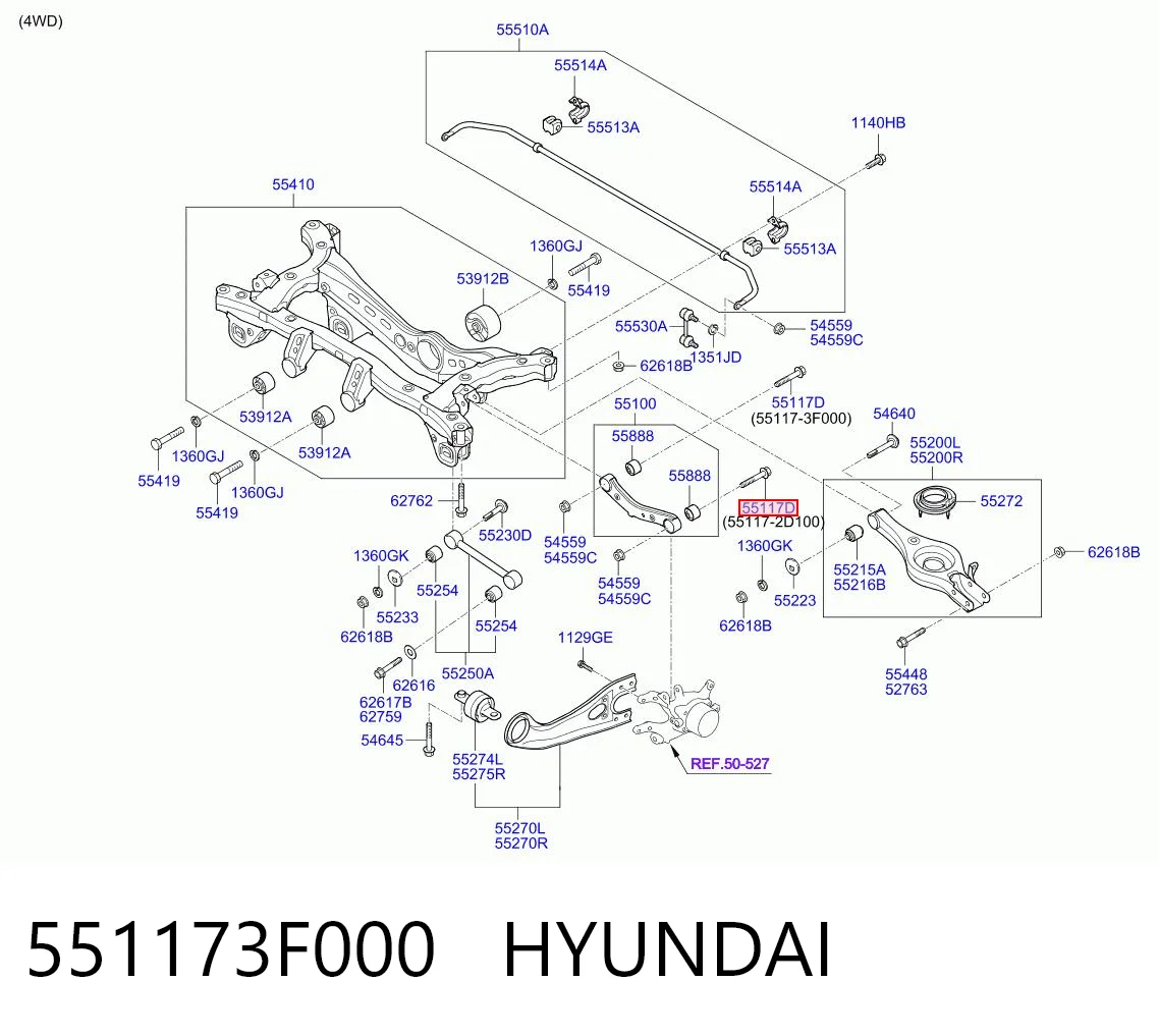 551173F000 Hyundai/Kia Śruba do mocowania górnego wahacza tylnego wewnętrzna