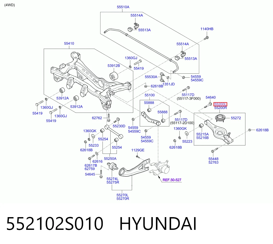552102S010 Hyundai/Kia Wahacz poprzeczny zawieszenia tylnego lewy