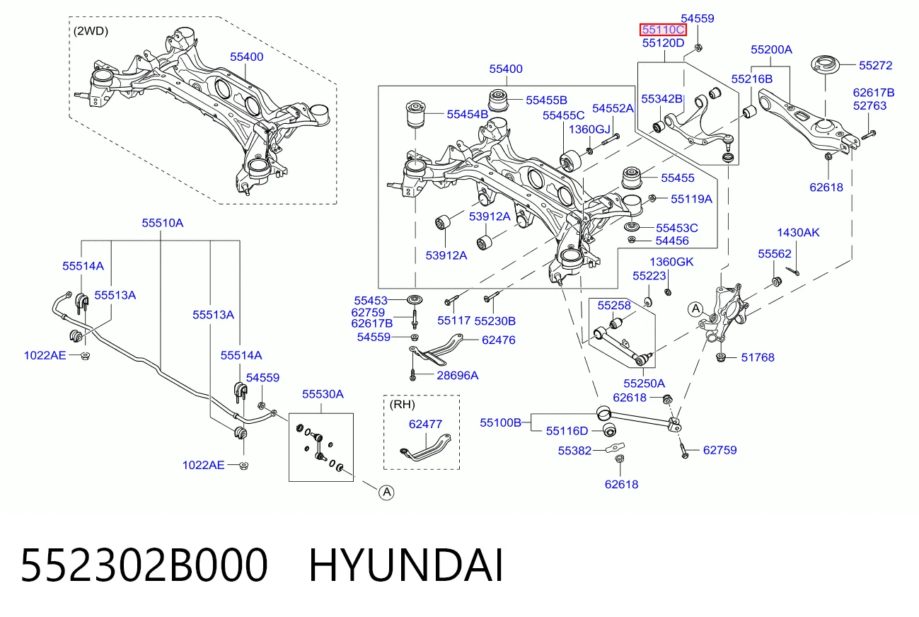 552302B000 Hyundai/Kia Wahacz zawieszenia tylnego górny lewy