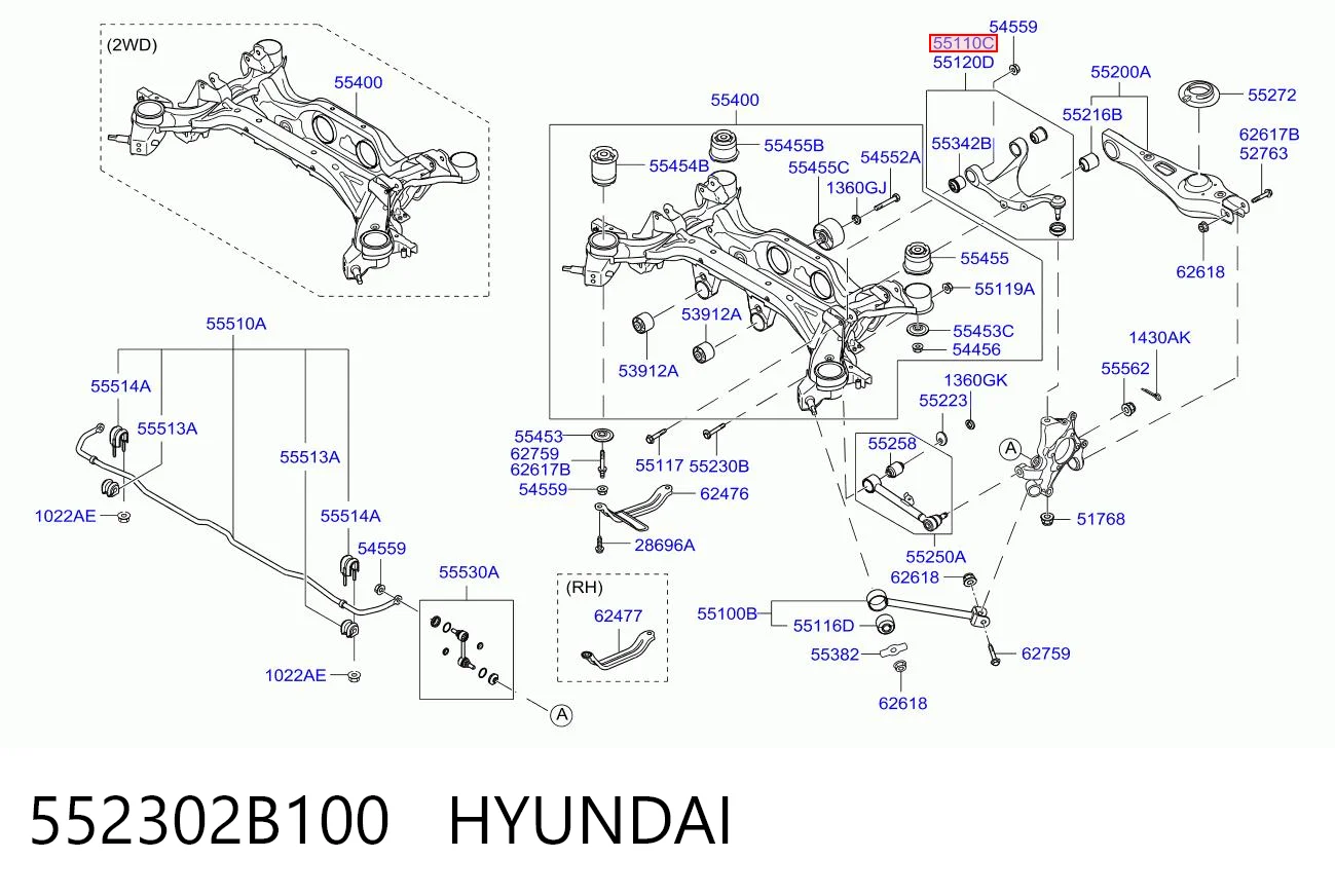 552302B100 Hyundai/Kia Wahacz zawieszenia tylnego górny lewy