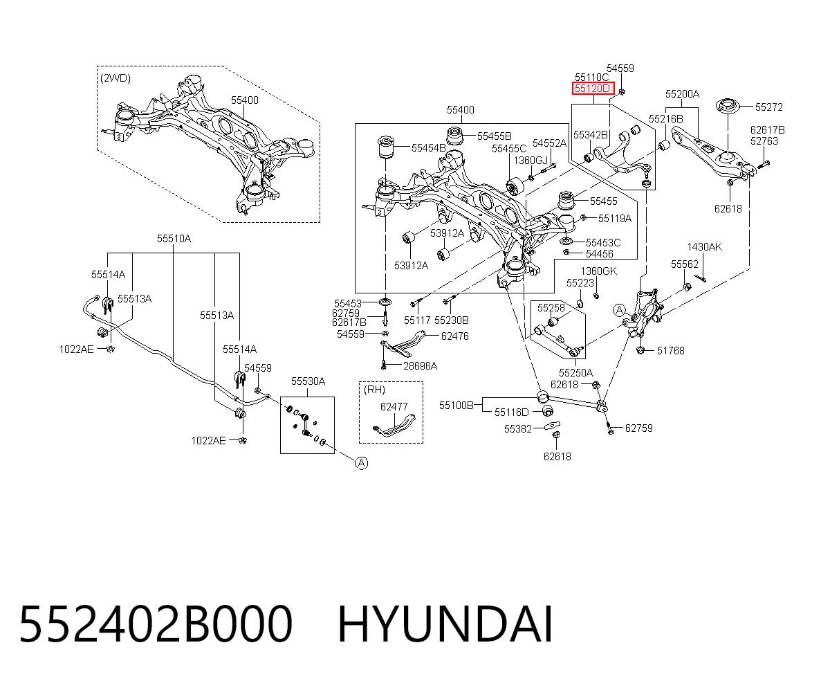 552402B000 Hyundai/Kia Wahacz  zawieszenia tylnego górny prawy