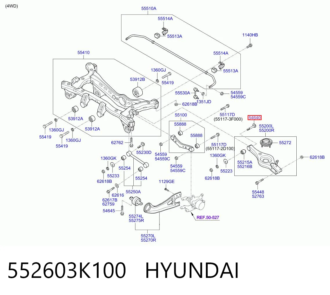 552603K100 Hyundai/Kia Śruba mocowania wahacza tylnego dolnego wewnętrzna