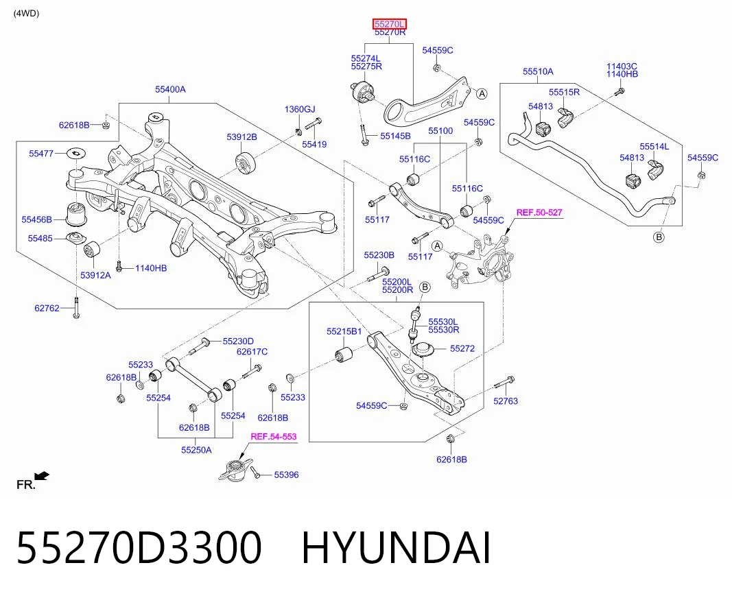 55270D3300 Hyundai/Kia Wahacz (drążek) zawieszenia tylnego podłużny dolny lewy