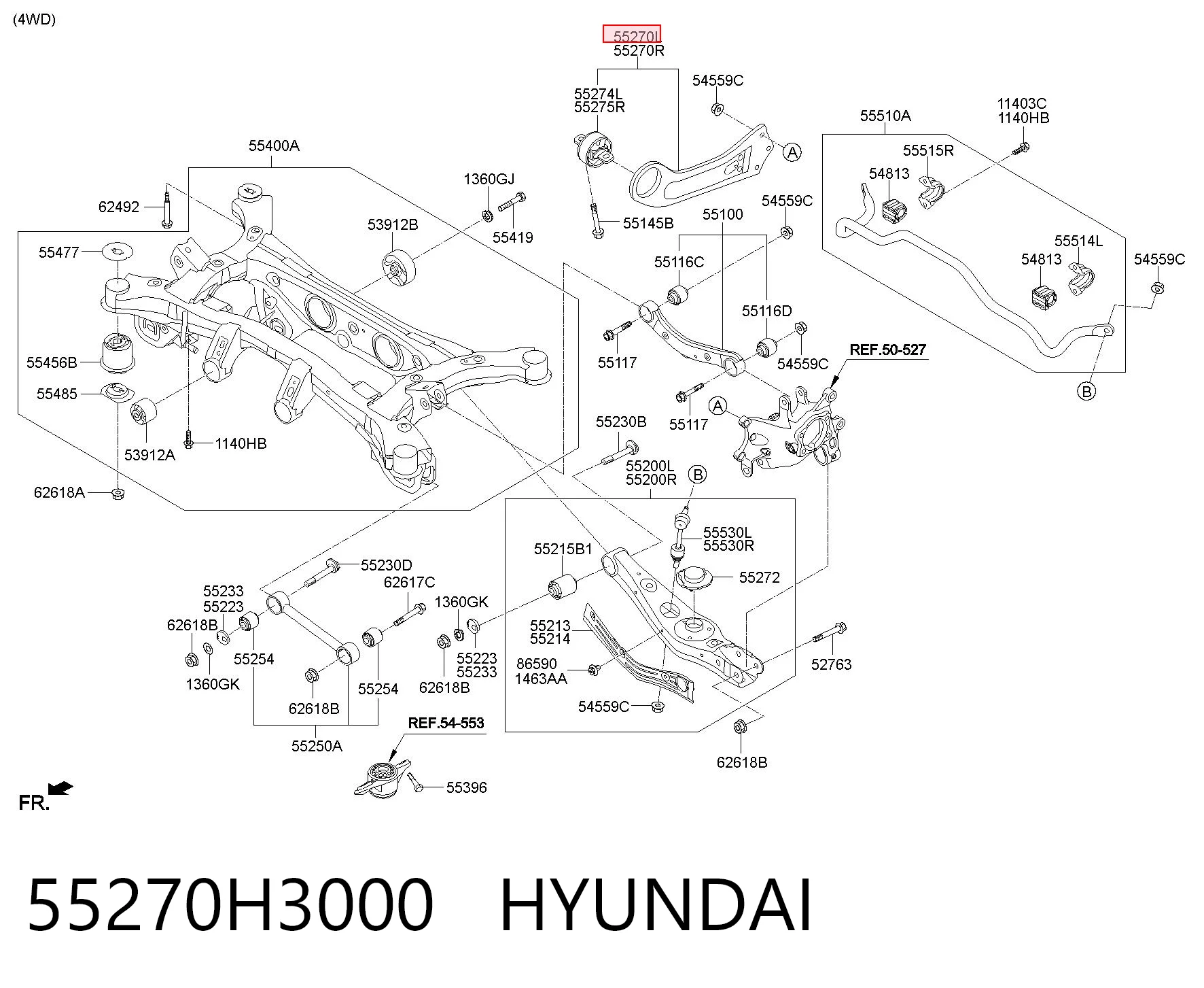 55270H3000 Hyundai/Kia Wahacz (drążek) zawieszenia tylnego podłużny dolny lewy