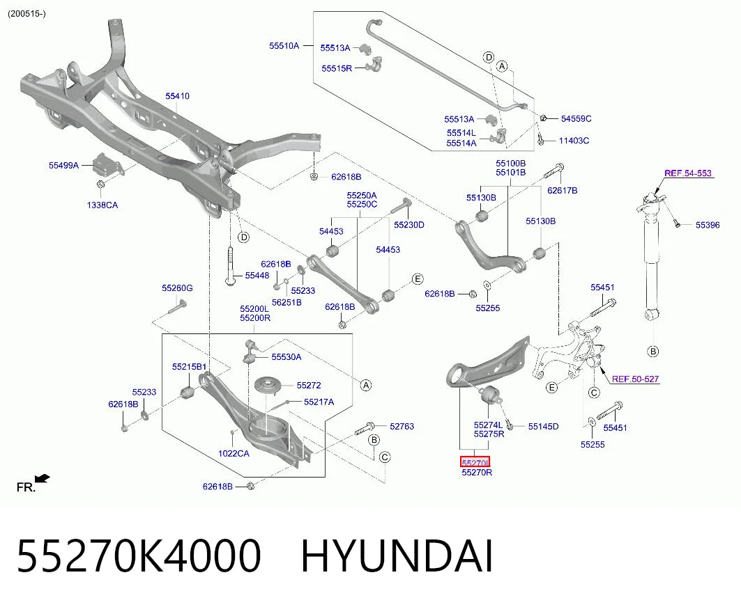 55270K4000 Hyundai/Kia Wahacz (drążek) zawieszenia tylnego podłużny dolny lewy