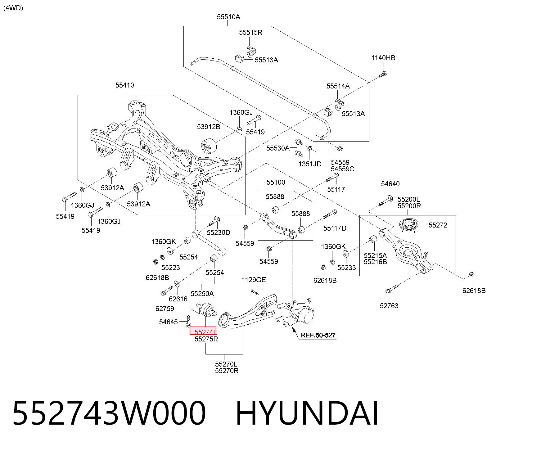 552743W000 Hyundai/Kia Silentblock wahacza podłużnego tylnego dolnego