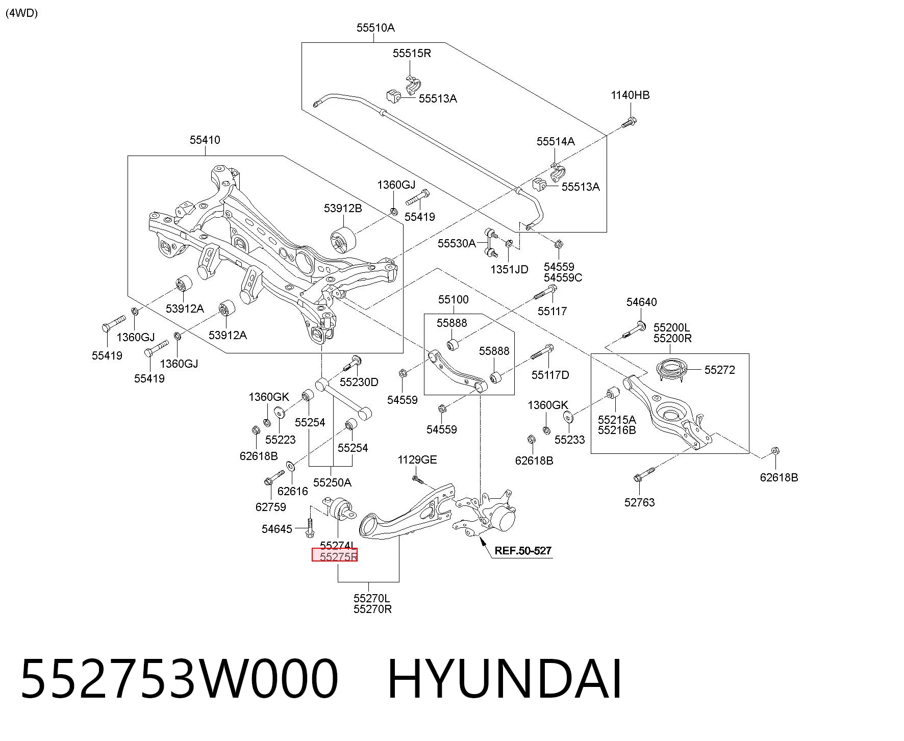 552753W000 Hyundai/Kia Silentblock wahacza podłużnego tylnego dolnego