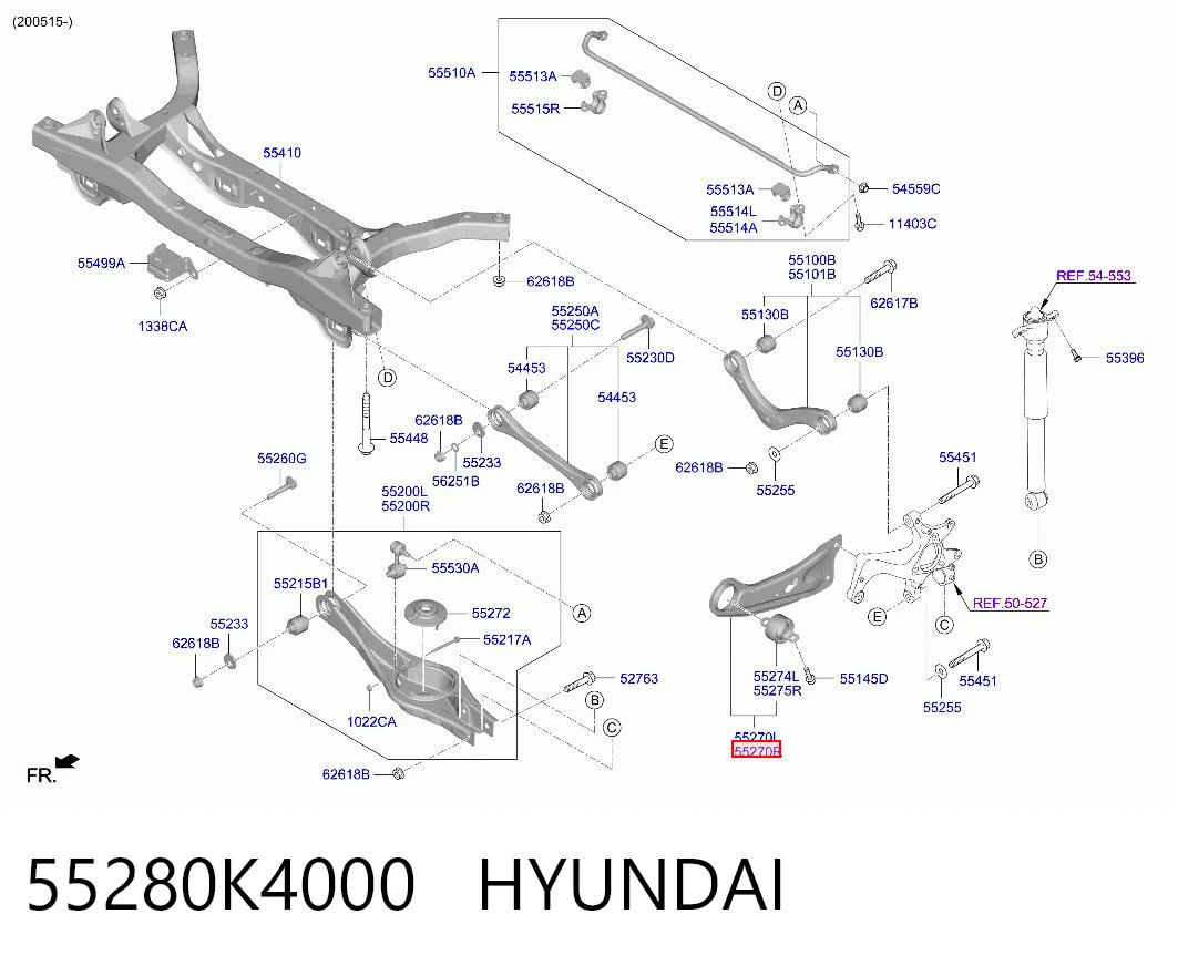 55280K4000 Hyundai/Kia Wahacz (drążek) zawieszenia tylnego podłużny dolny prawy