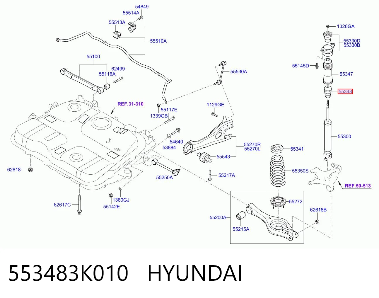 553483K010 Hyundai/Kia Odbój amortyzatora tylnego
