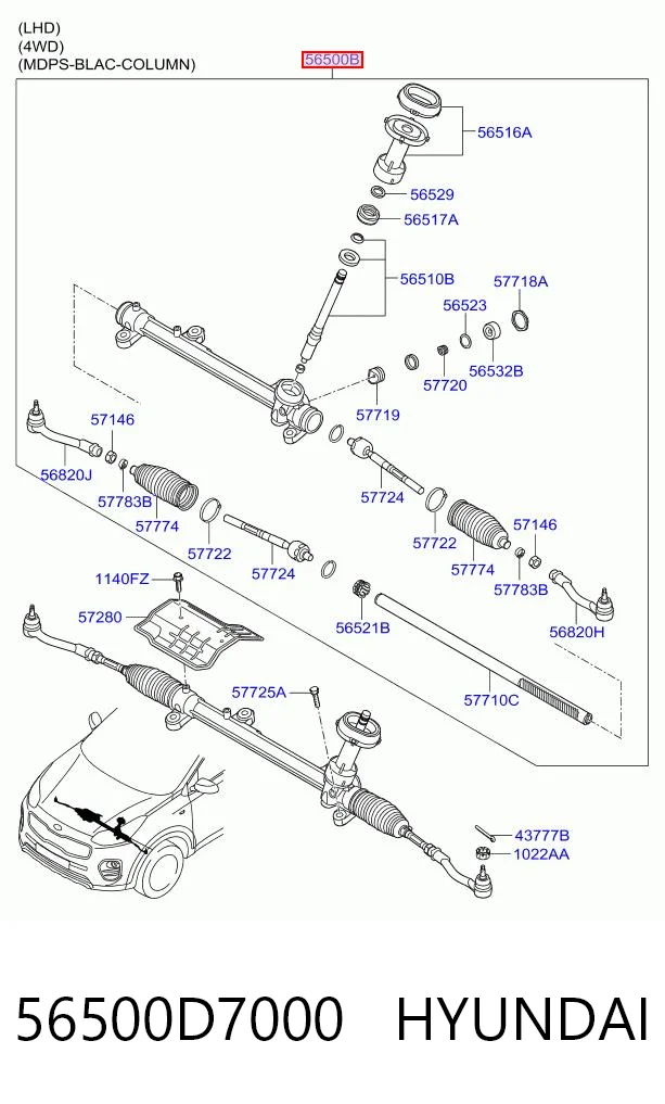 56500D7000 Hyundai/Kia Listwa kierownicza (maglownica)