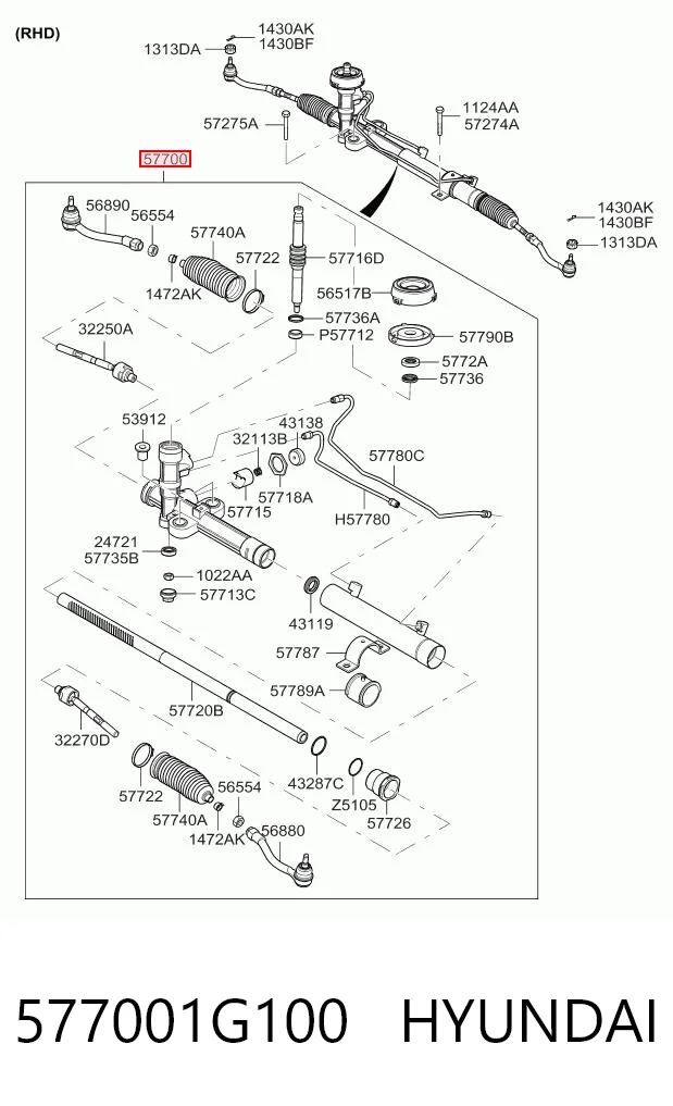 577001G100 Hyundai/Kia Listwa kierownicza (maglownica)