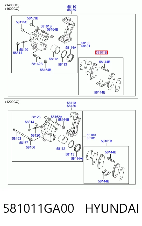 581011GA00 Hyundai/Kia Klocki hamulcowe przednie tarczowe