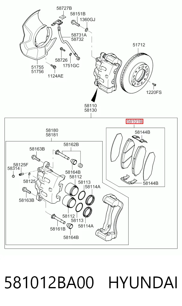 581012BA00 Hyundai/Kia Klocki hamulcowe przednie tarczowe