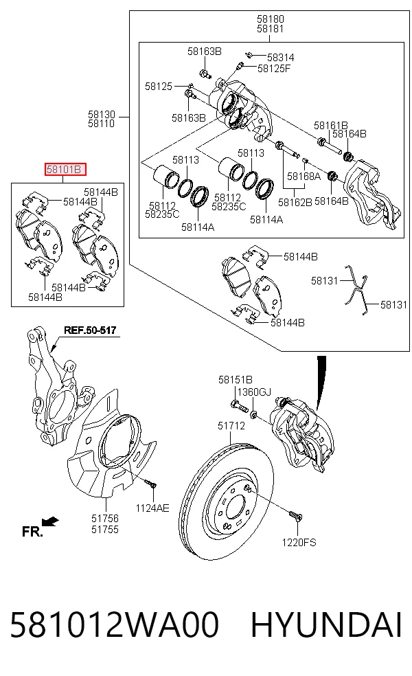 581012WA00 Hyundai/Kia Klocki hamulcowe przednie tarczowe
