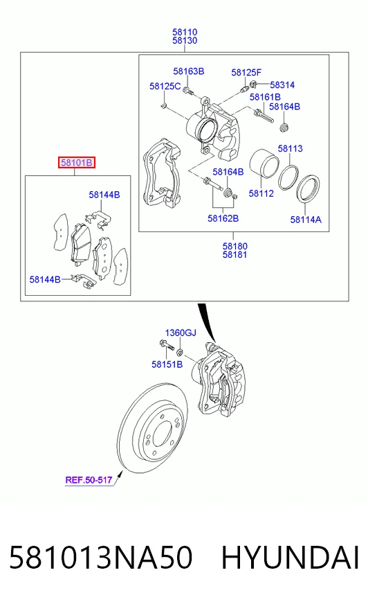 581013NA50 Hyundai/Kia Klocki hamulcowe przednie tarczowe