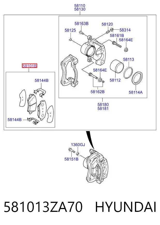 581013ZA70 Hyundai/Kia Klocki hamulcowe przednie tarczowe