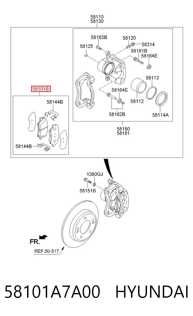 58101A7A00 Hyundai/Kia Klocki hamulcowe przednie tarczowe