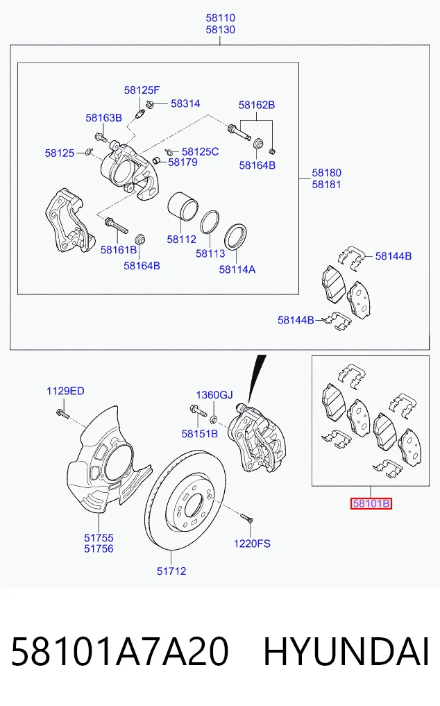 58101A7A20 Hyundai/Kia Klocki hamulcowe przednie tarczowe