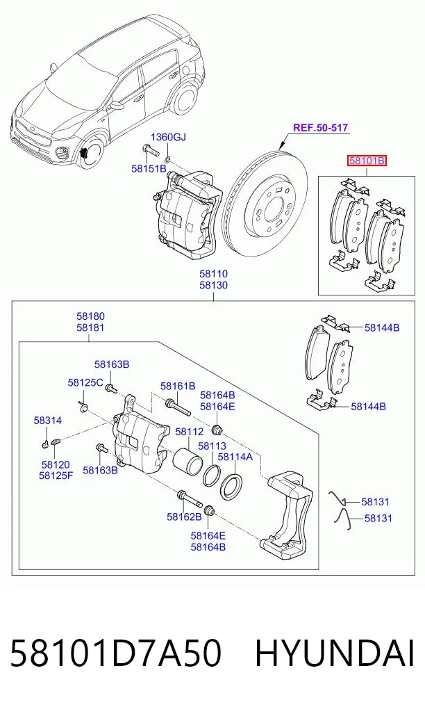 58101D7A50 Hyundai/Kia Klocki hamulcowe przednie tarczowe