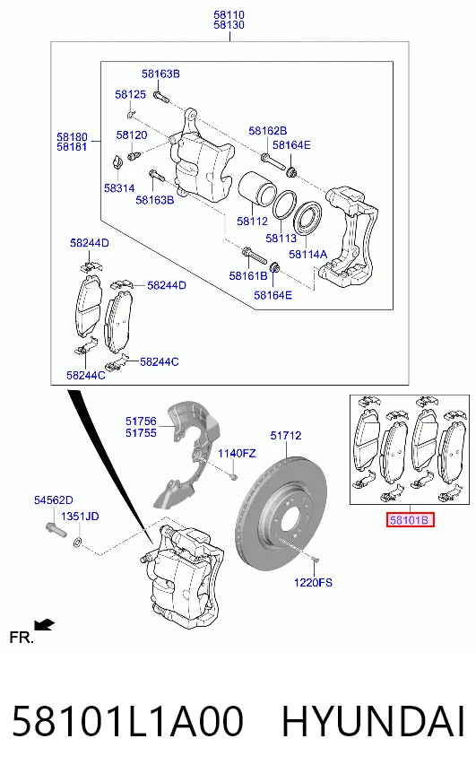 58101L1A00 Hyundai/Kia Klocki hamulcowe przednie tarczowe