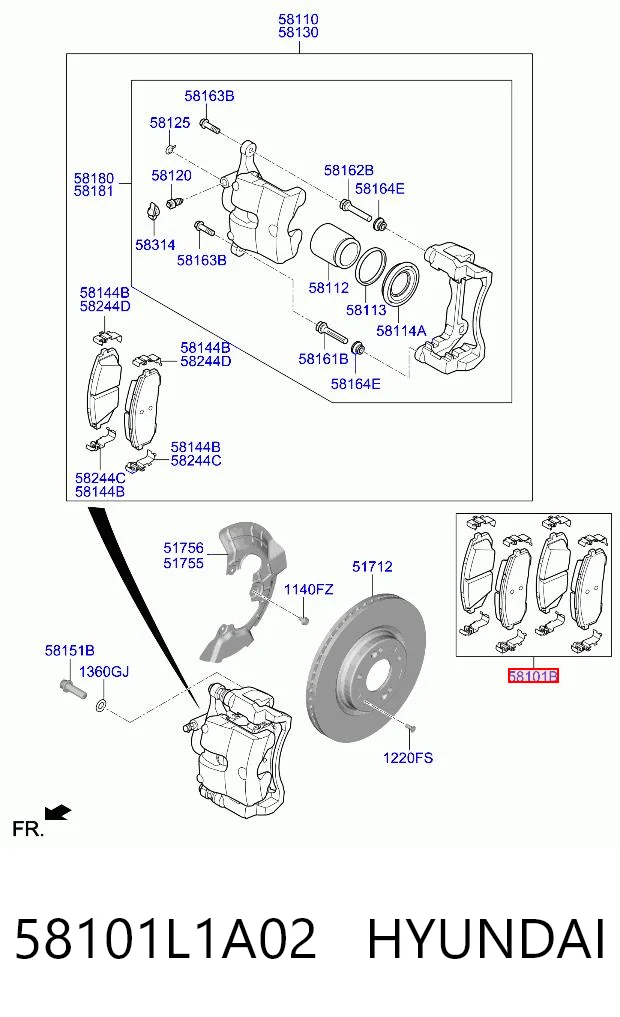 58101L1A02 Hyundai/Kia Klocki hamulcowe przednie tarczowe