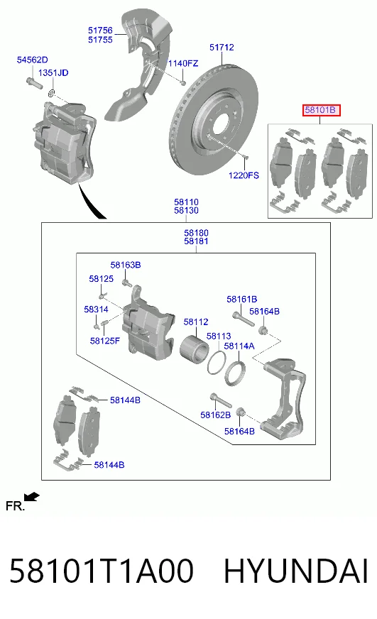 58101T1A00 Hyundai/Kia Klocki hamulcowe przednie tarczowe