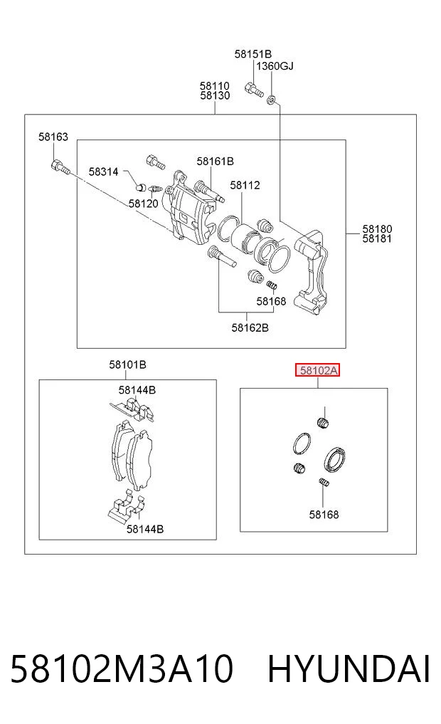 58102M3A10 Hyundai/Kia Zestaw naprawczy zacisku hamulcowego przedniego