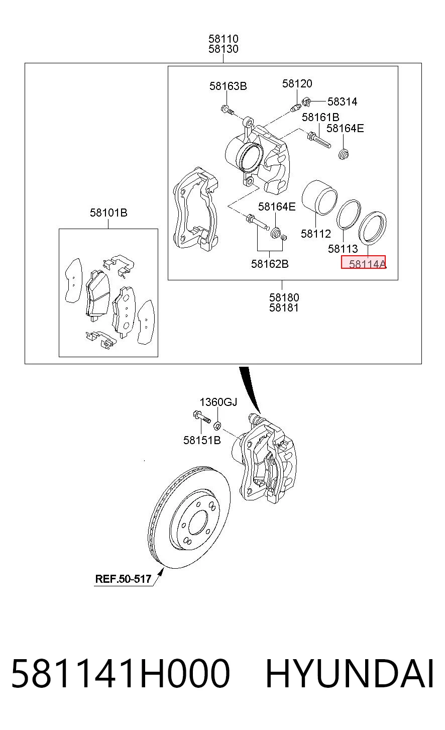 581141H000 Hyundai/Kia Zestaw naprawczy zacisku hamulcowego przedniego