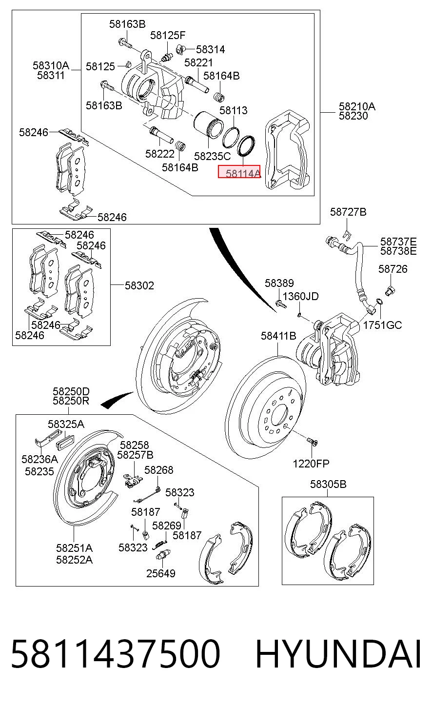 5811437500 Hyundai/Kia Zestaw naprawczy zacisku hamulcowego tylnego