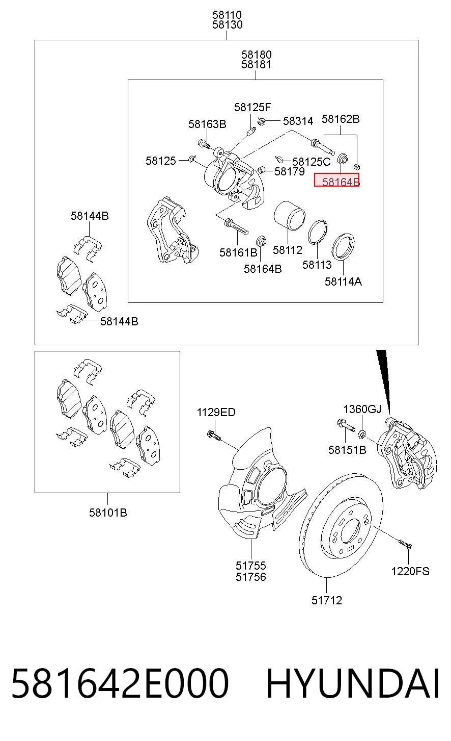 581642E000 Hyundai/Kia Zestaw naprawczy zacisku hamulcowego przedniego